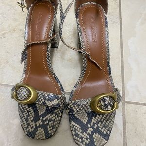 Snakeskin real leather coach block heels.